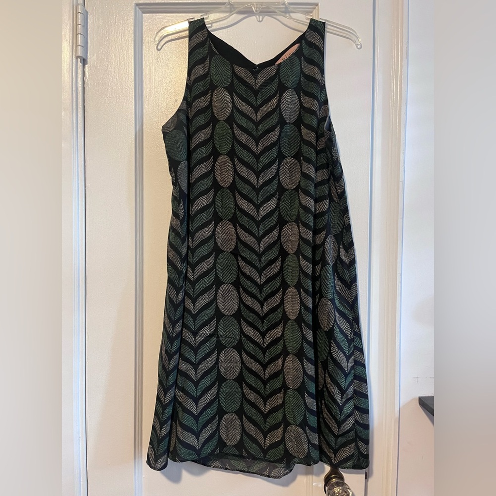 Philosophy Black and Green Leaf Pattern Dress, Cute Back Cut Out
